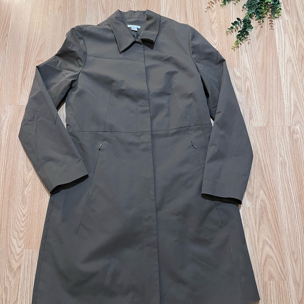 HALOGEN Women's Trench Coat Medium Career Snap Front Khaki Brown Long